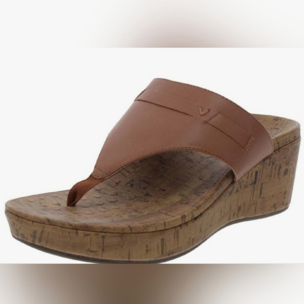 Vionic Women Cameron Wedge Sandals Size 6 Brown Toffee Platform Slip On Open Toe